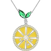 Lemon Charms Necklace for Women 925 Sterling Silver Cute Fruit Necklace Yellow Enamel Lemon Jewelry Gifts Christmas Birthday Gifts for Her FP0238W