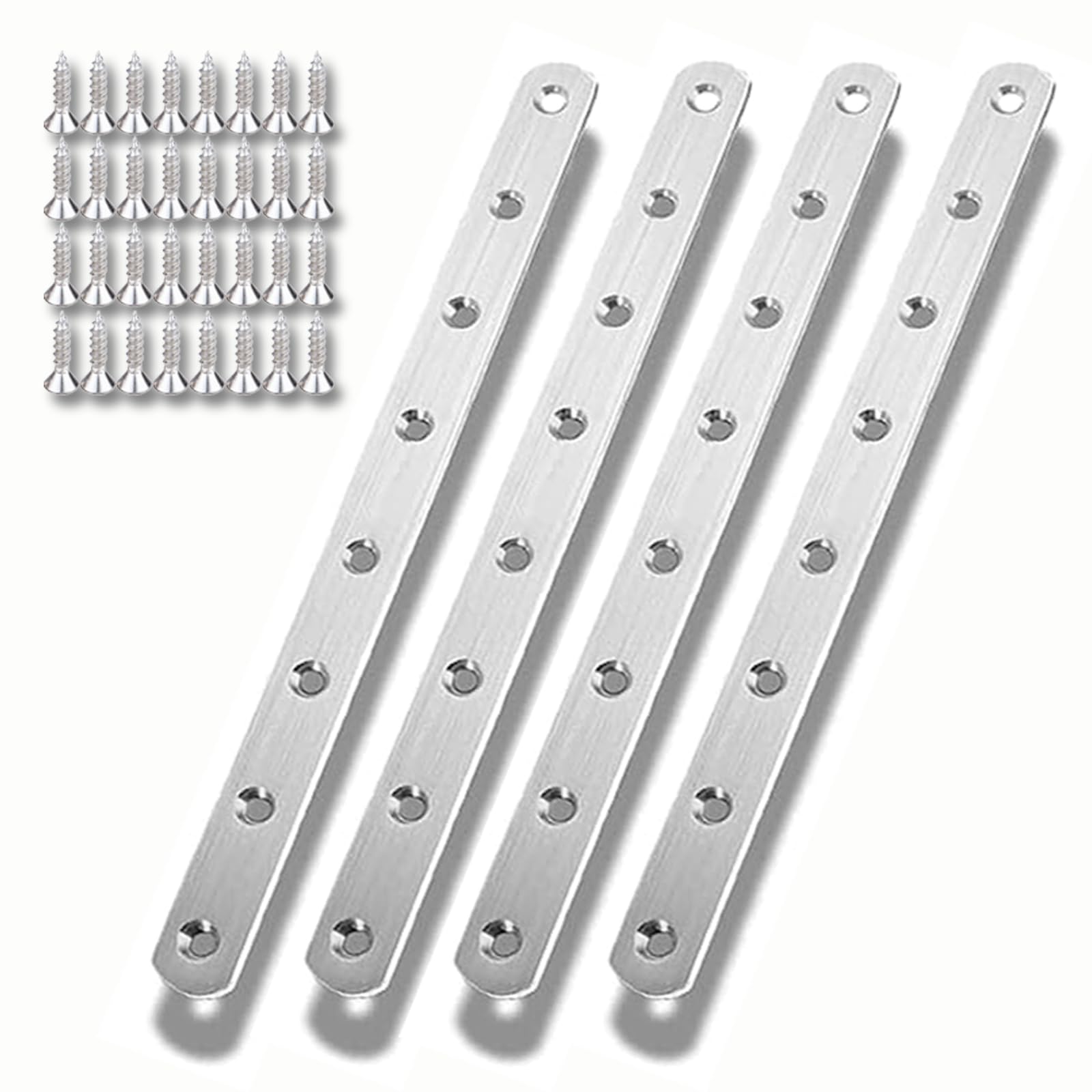 ZHYOPING Set of 4 Stainless Steel Flat Brackets for Wood, 295x20x3mm – Metal Joining Plates with Screws, Flat Metal Brackets for Furniture Repair, Worktop Joining Strip, Door & Cabinet Reinforcement