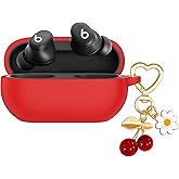 AGAOSH Protective Case for Beats Solo Buds Case Cover with Cute Cherry Charm Heart Keychain, Soft Silicone Daisy Key Chains Accessories for New Beats Solo Charging Case Earbuds for Women Men Red