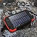 Solar Charger 10000mAh, Portable Solar Power Bank IPX4 Outdoor Travel Qi Wireless Solar Panel Charger External Battery Pack Type-C Input Port Dual Flashlight Compass, DC 5V/2.1A Input Red