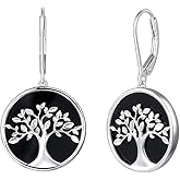 Agvana Tree of Life Necklace Earrings for Women Sterling Silver Genuine Black Onyx CZ Family Tree Jewelry for Her Anniversary Birthday Gifts for Women Mom Lady Grandma Wife