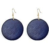 SMALLLOVE Wooden Earrings for Women Vintage African Bohemian Ethnic Wood Big Round Circle Geometric Lightweight Dangle Drop Hook Earrings