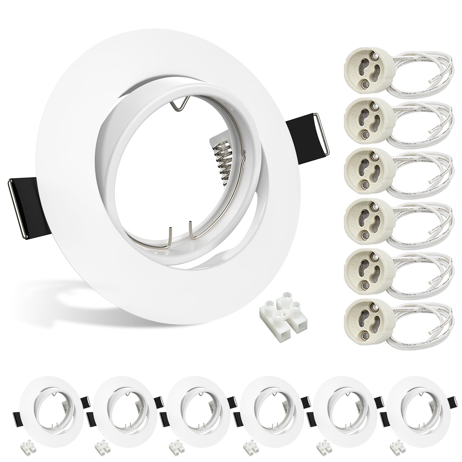 Wondlumi 6X Modern GU10 Downlights for Ceiling, Round Matt White Finish Metal Frame for Recessed Ceiling Lights, 30° Tilt Swivel LED Spotlights Fitting 240V, Cutout Ø68-85mm -No Bulbs — image 1
