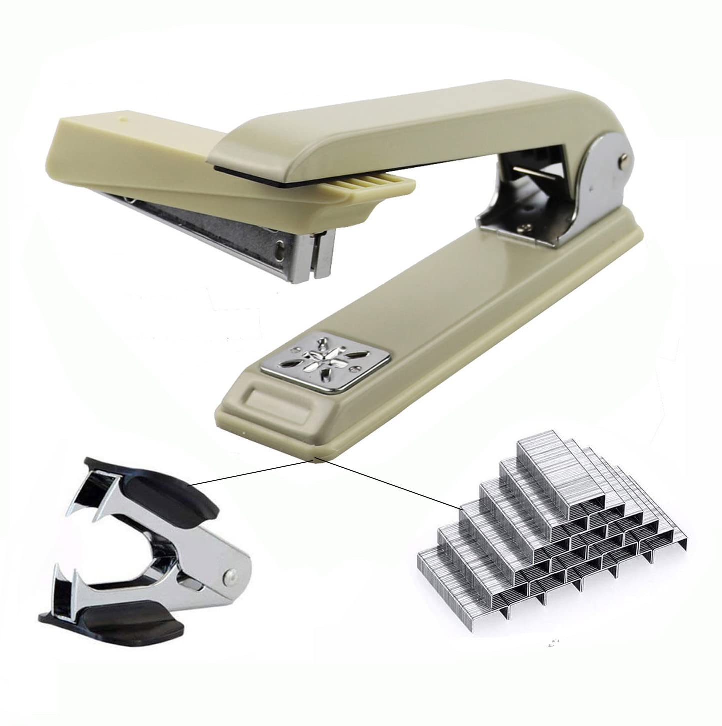 KuTi Kai 360° Swivel Stapler with 2000 Pieces Staples and Staple Remover, Specialized for Booklets, Brochures, Newspapers, Leaflets, Price Lists etc (Light-Gray, Compact)