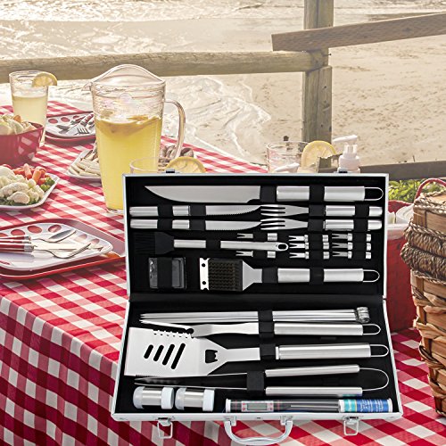 image for ROMANTICIST 27pc BBQ Grill Accessories Set with Thermometer - Heavy Du