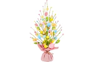 Kimkusia Easter Decorations 17 Inch Lighted Easter Egg Tree, Easter Centerpiece Table Decorations Easter Tree for Spring Easter Decor Home Indoor