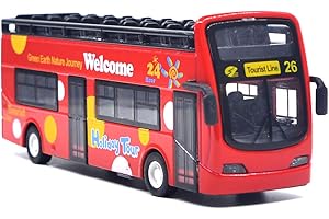 Ailejia City Bus Sightseeing Double Decker Bus Model Open Top Pull Back Toy Die Cast Pull Back Vehicles Mini Model Car Lights and Music (Red)