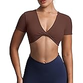 Aoxjox Short Sleeve Crop Tops for Women Sienna Twist Deep V Workout Cropped T Shirt Top