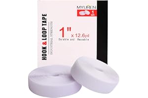 MYUREN Sew on Hook and Loop Style 1 Inch Non-Adhesive Back Nylon Strips Fabric Fastener Non-Adhesive Interlocking Tape White,12.6 Yard
