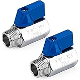 CTJfyrdian 2 Pack 3/8" Mini Ball Valve, 304 Stainless Steel Water Flow Control Male x Female NPT Threaded Shut-Off Drain Valves with Quarter Turn Operation