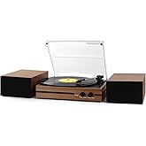 Vinyl Record Player with Dual Stereo Bookshelf Speakers Vintage Belt Drive Bluetooth Turntable with External Speakers,Convert Vinyl to MP3,LP Players AUX Headphone Input RCA Out