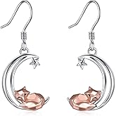Sterling Silver Fox/Frog Earrings for Women Origami Fox/Frog Moon Dangle Drop Earrings for Women Mom
