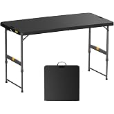 FanttikOutdoor Folding Table 4 Foot Quick Adjust Portable Plastic 4 Heights | Effortless Adjustable Height Small Card Table, Fixing Lock, Indoor Outdoor Use for Party Camping, 1 Pack Black Zeta X4 Pro