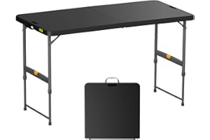 FanttikOutdoor 4ft Portable Folding Table, One-Handed Height Adjustment, 4 Heights, Gravity Lock, Carry Handle, Indoor Outdoor Heavy Duty Fold-in-Half Utility Table, Party, 1 Pack, Black Zeta X4 Pro