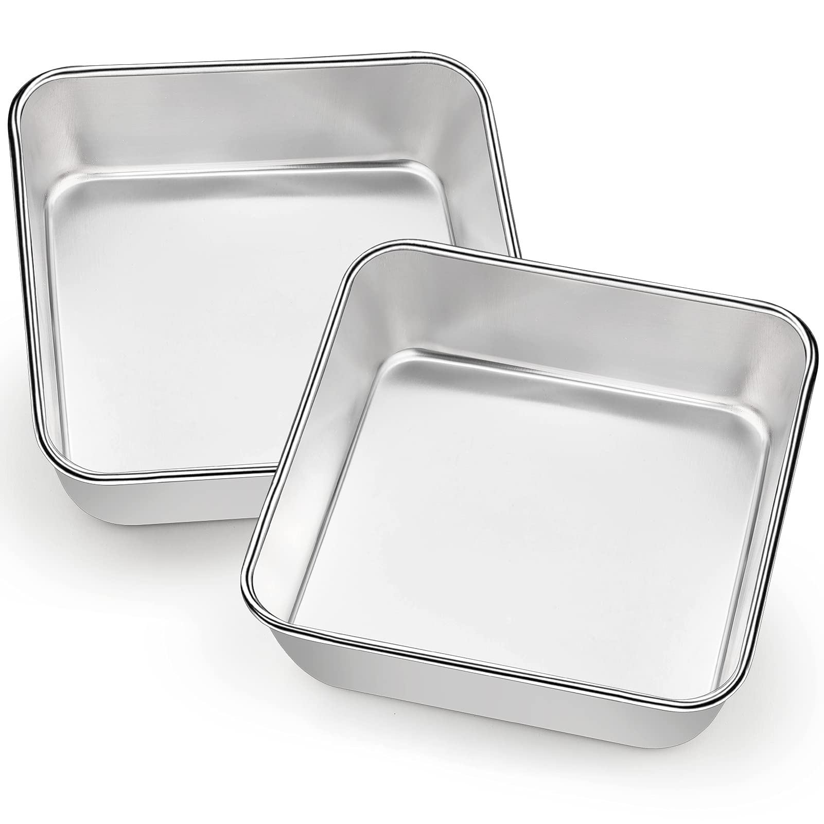 Homikit Square Cake Tin Set of 2, Stainless Steel 6 Inch Small Baking Pans for Air Fryer, Birthday Wedding Christmas Layer Cakes Baking, Healthy & Sturdy, Matte Finished & Dishwasher Safe