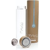 mayu Pure Glass Reusable Water Bottle with Bamboo Lid, Leakproof, 1 Liter | 100% Grade-A borosilicate glass, modern minimalist design, eco-friendly, great for outdoor &amp; everyday use, dishwasher safe