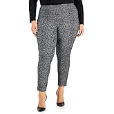 Anne Klein Women's Plus Size Glen Plaid Pull-On Slim-Leg Ankle Pants (Black/White, 1X)