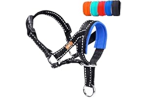 WINTCHUK Dog Head Collar, Reflective Soft Fabric Head Collar with Adjustable Loop for Dogs to Prevent Pulling(S, Blue)