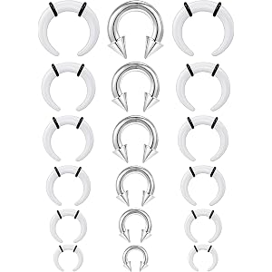 ONESING 18-30Pcs Septum Pincher Tapers 16G-6G Acrylic Stainless Steel Septum Stretching Kit Internally Threaded Spike Horsesh