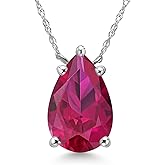 Gem Stone King 14K White Gold Red Created Ruby Pendant Necklace for Women | 3.48 Cttw | Gemstone July Birthstone | Pear Shape 12X8MM | With 18 Inch Chain