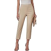GRAPENT Capri Pants for Women High Waisted Pull On Dress Pants Slim Straight Leg Stretchy Waist Capris Trousers Pants