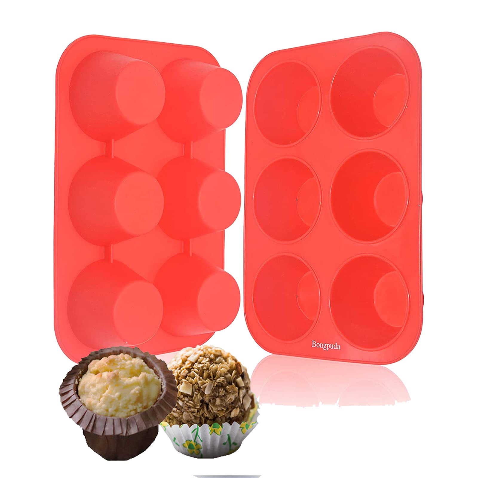 Bongpuda Silicone Muffin Tray Cupcake Set,6 Cups Nonstick Muffin Baking Pan Set of 2, Silicone Muffin Pan Bakeware for Oven Baking,Moulds,Non Stick Coating