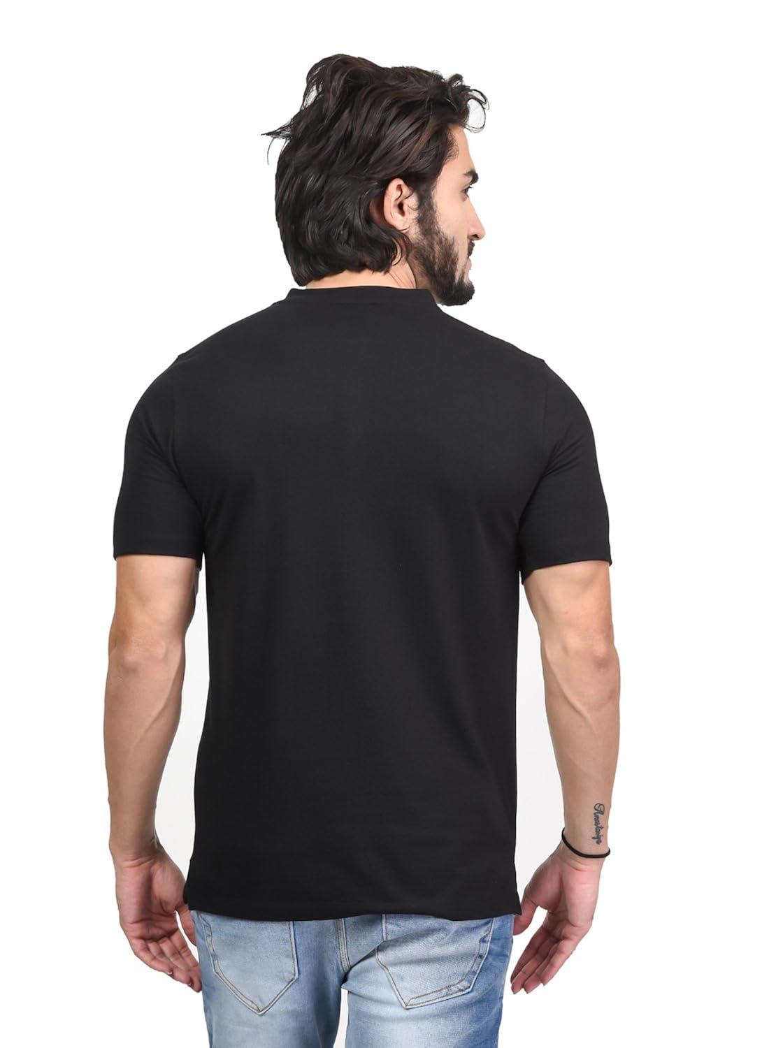 men's plain half sleeves henley neck cotton blend t-shirt (t005)