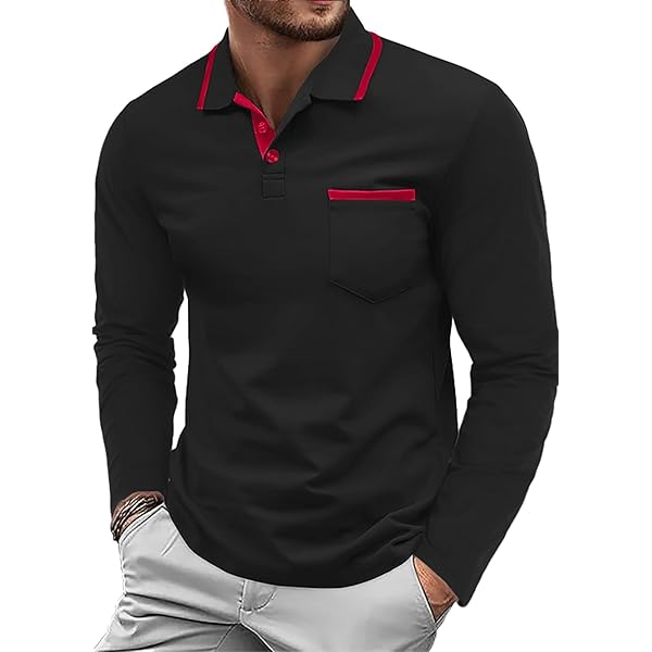 Mens Athletic Fit Polo Shirts Long Sleeve Cotton Golf Tee Shirts