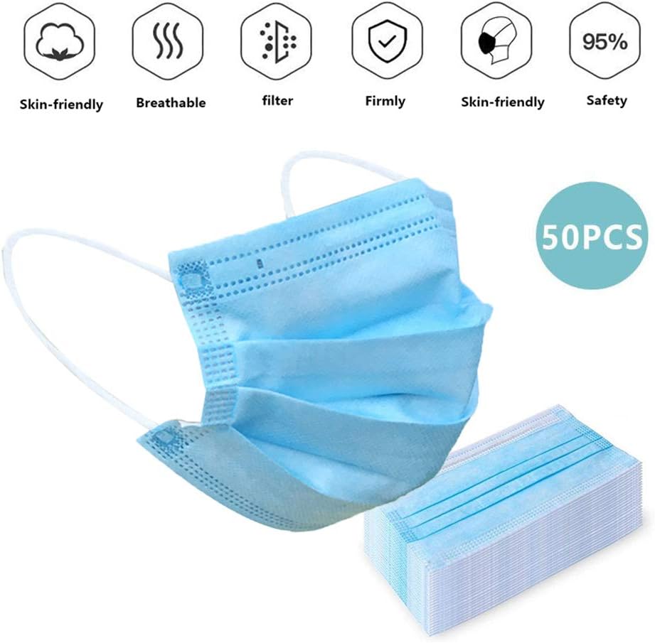 XYQCPJ Face Mask Disposable with Elastic Earloops Breathable Non-Woven 3 Ply Non-Toxic Comfort Dust and Filter Mask Face Protection Ideal for Dental Nail Salon Medical Anti Dust