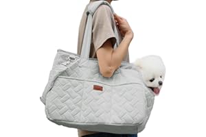 H.S.C PET PRODUCE H.S.C PET Cats Carrier Soft-Sided Pet Quilted Purse Leisure Pups Traveling Go to Vet,Hide Pet Function Handbag with Pocket,11 lbs Puppy/14 lbs Cat or Kittens (Grey)