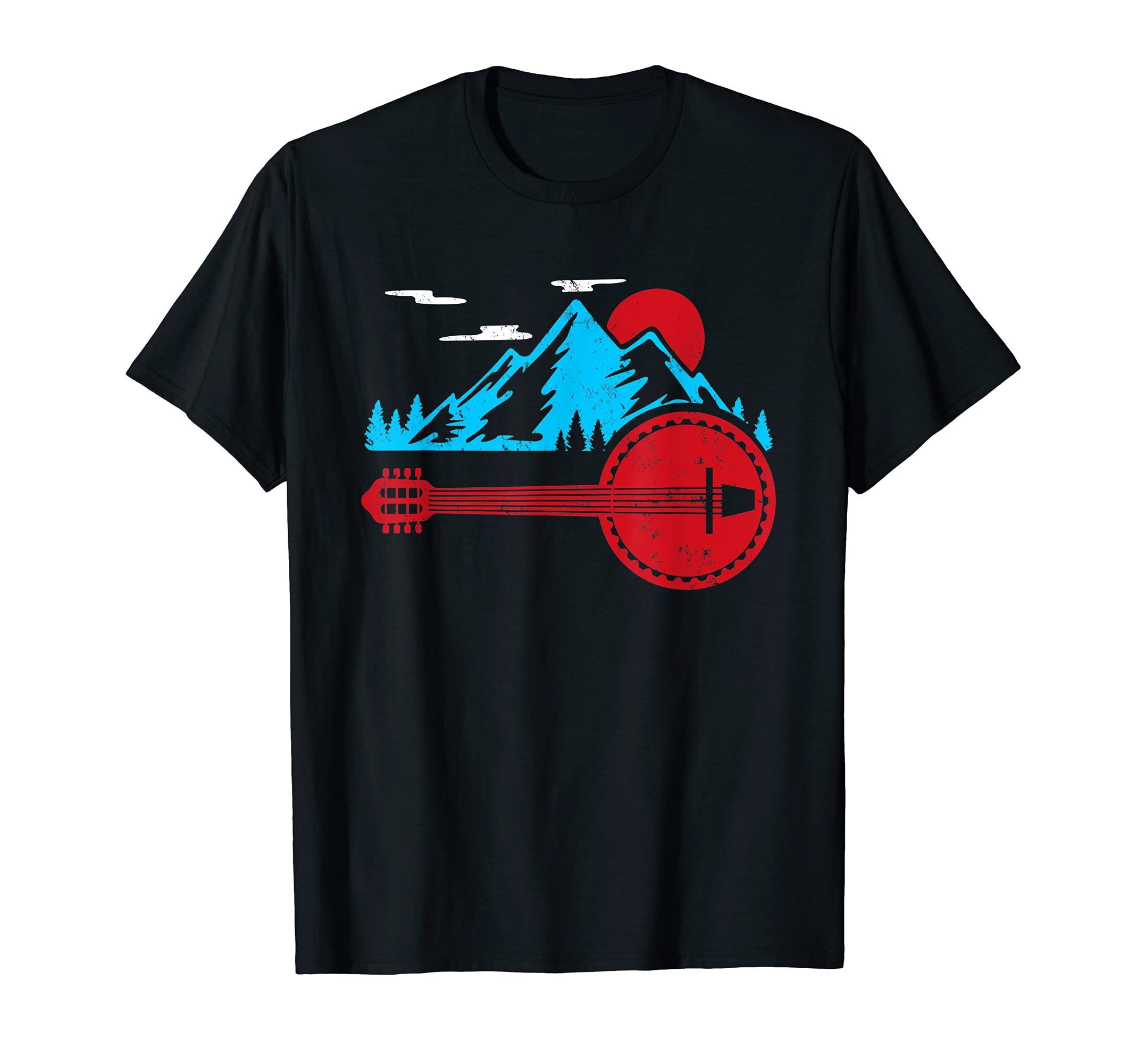 Retro Banjo Mountain And Sun Banjo Bluegrass T-Shirt