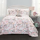Lush Decor Pixie Fox Quilt Reversible 4 Piece Bedding Set - Gray/Pink - Full/Queen Quilt Set
