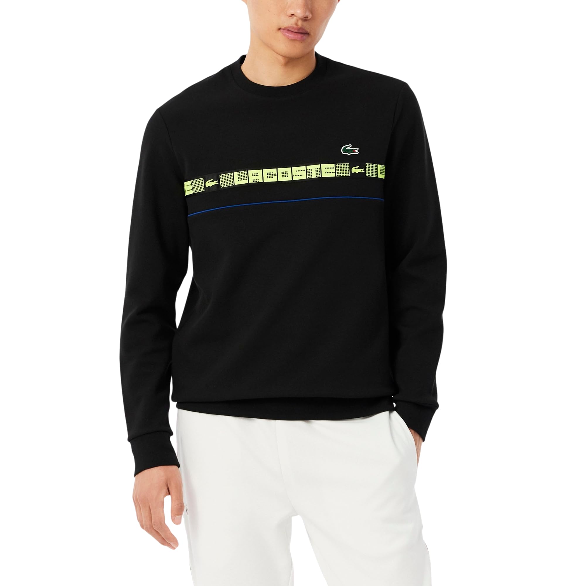 Lacoste Men’s Branded Stripe Tennis Sweatshirt, Black, 3X-Large