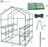 VOUNOT Walk In Greenhouse with Shelves 143x143x195cm Green view 6