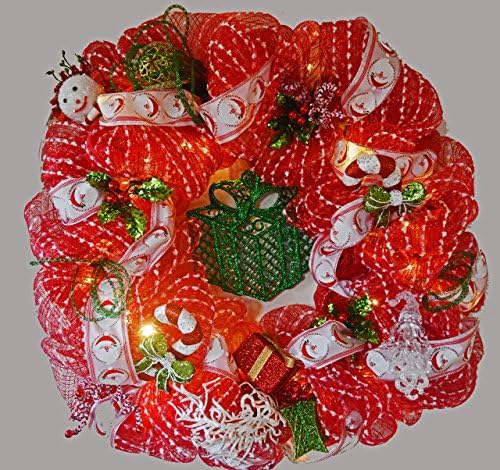 Christmas Wreath, Christmas Deco Mesh Wreath with Lights, Door Wreath, Holiday Wreath, Santa's Gift Delivery, Ready to Ship!