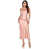 Women's Spaghetti Strap Midi Satin Silk Dresses Slip Cowl Neck Party Cocktail Evening Sexy Dress