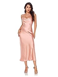 Women's Spaghetti Strap Midi Satin Silk Dresses