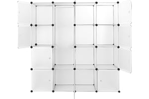 SortWise Cube Storage Organizer, 16 Plastic Cubes with Doors, Stackable Shelving Units for Organization, Transparent, 14x14x1