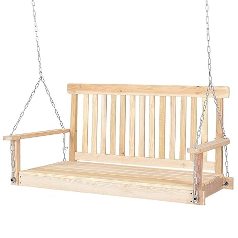 Amazon Com 4 Ft Porch Swing Natural Wood Hanging Seat Chains