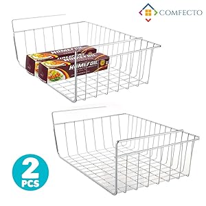 2pcs 15.8" Under Cabinet Storage Shelf Wire Basket Organizer for Cabinet Thickness Max 1.2 inch, Extra Storage Space on Kitchen Counter Pantry Desk Bookshelf Cupboard, Anti Rust Stainless Steel Rack