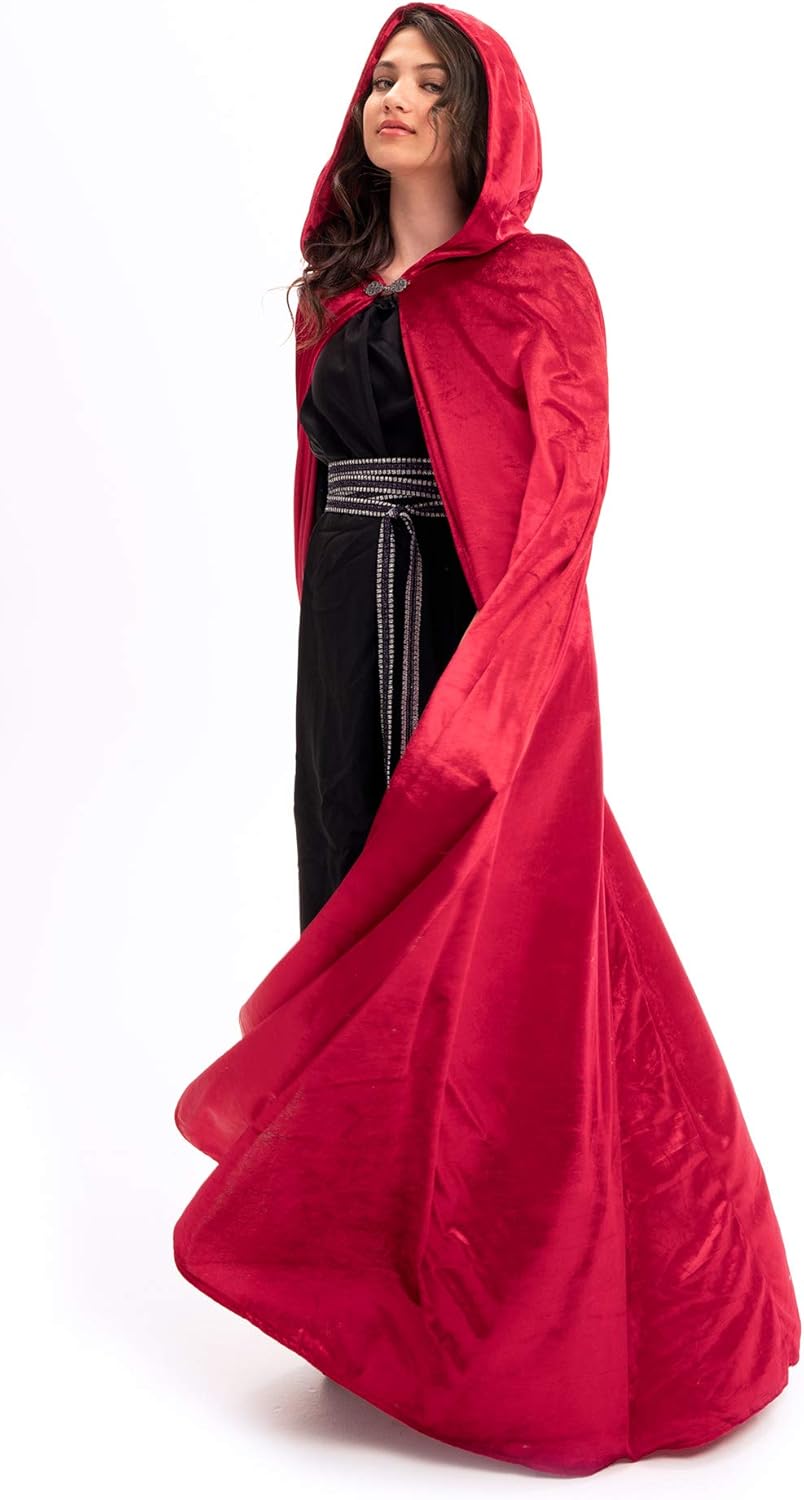 Little Adventures Deluxe Velvet Adult Cloak Cape with Lined Hood (Red),One Size: Clothing
