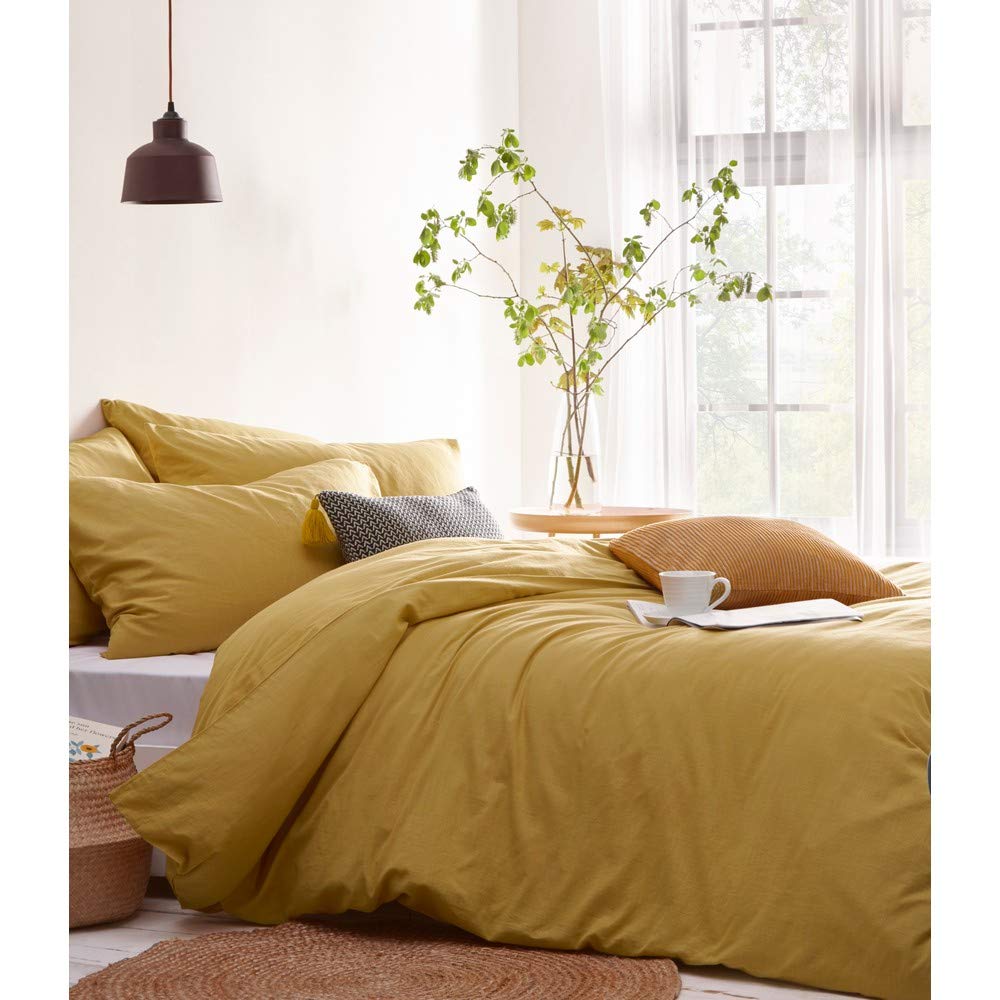 The Linen Yard Stonehouse Double Duvet Cover Set, Cotton, Ochre, 200 x 200cm