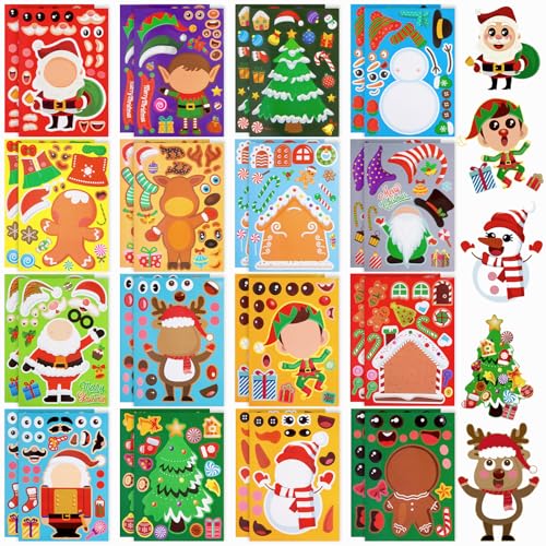 MCPINKY 32PCS Make a Face Stickers for Kids, Christmas Stickers Make Your Own Christmas Stickers for DIY Crafts Party Favors Supplies Christmas Games Activities
