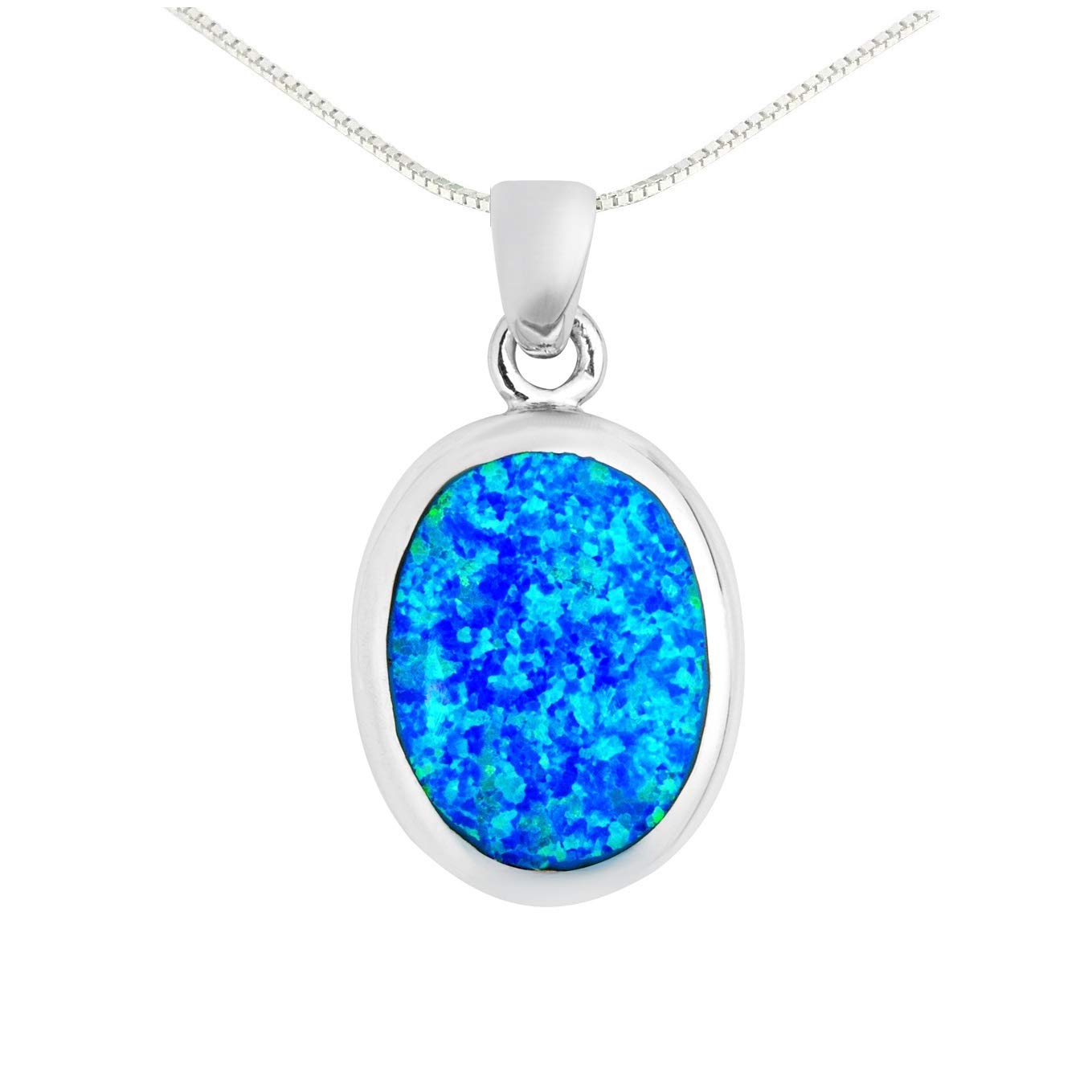 925 Sterling Silver Blue Opal Necklaces Genuine Gemstones Ethically Sourced From India Fine Jewellery For Girls Women (Oval)