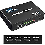 KELIIYO Hdmi Splitter 1 in 4 Out V1.4b Powered Hdmi Video Splitter with AC Adaptor Duplicate/Mirror Screen Monitor Supports U