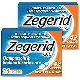 Zegerid OTC Heartburn Relief, Omeprazole 20mg + Bicarbonate, 2x42ct | 24-hour frequent heartburn relief &middot; Proton pump inhibitor with dual-ingredient formula &middot; Two 42-count cartons