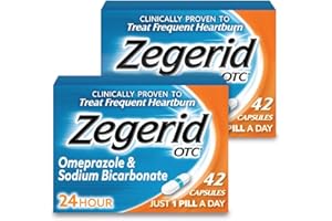 Zegerid OTC, 24-Hour Heartburn Relief, Acid Reflux Medicine and Antacid, Treats Frequent Heartburn, Omeprazole 20mg + Sodium Bicarbonate, Proton Pump Inhibitor (PPI), Two 42ct Cartons