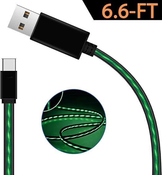 Amazon Co Jp Oliomp Usb Type Cケーブル 6 6フィート 可視 Ledライト流れるタイプcケーブル 高速充電 Usb Type C充電コード Samsung Galaxy S8 S9 Plus Note 9 8 Huawei Htcなどandroidスマートフォン用 6 6 Feet グリーン 家電 カメラ