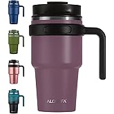 ALOUFEA 20 oz Insulated Coffee Mug Tumbler with Handle, Stainless Steel Travel Mug Tumbler with Lid and Straw, Double Wall Vacuum Leak Proof Ice Coffee Thermal Cup, Plum