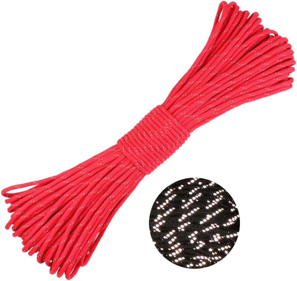 GeGeDa Reflective Paracord 9 Core 550 Parachute Cord Camping Rope 100FT